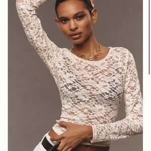 Anthropologie Cream Lace Long Sleeve Blouse